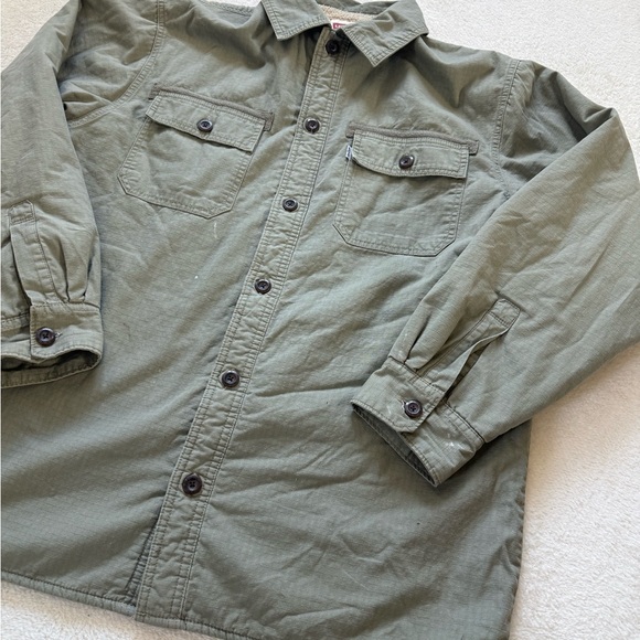 Levi's Shirt Jacket Mens Large Green Sherpa Lined Cotton Button Front Shacket - Picture 2 of 8
